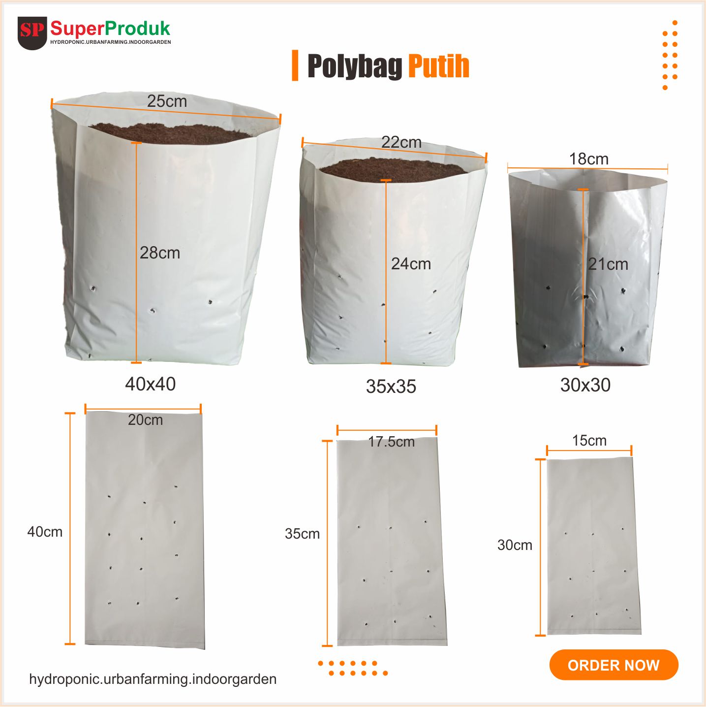 Polybag Putih ukuran 40x40cm